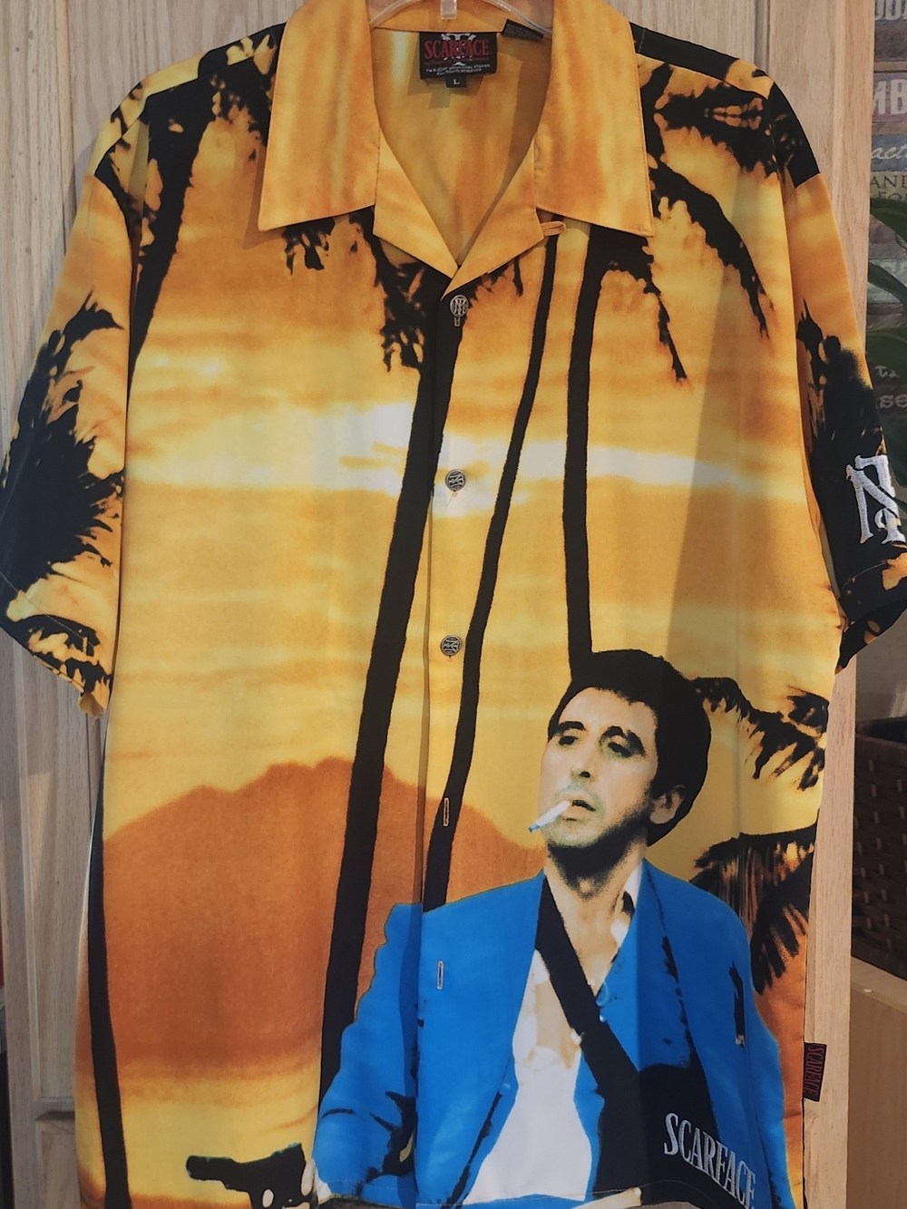 Vintage Scarface Tony Montana Shirt L Dragonfly Al Pacino Sunset Palm